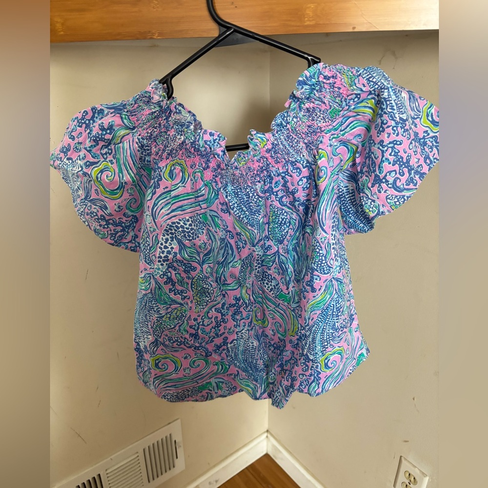 Lilly Pulitzer Pink and Blue Swirl Blouse